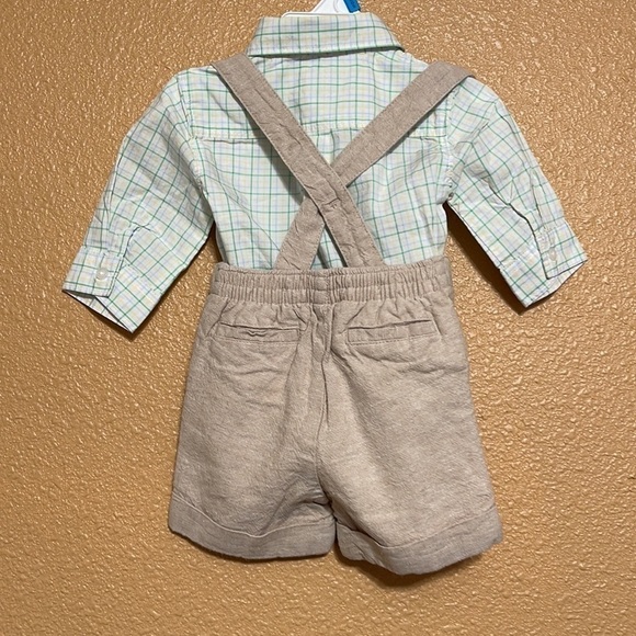 Plaid body suit and linen blend suspended shorts - Picture 5 of 7